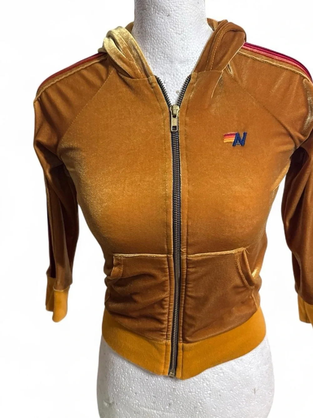 Kids Aviator Nation Mustard Velour Zip Hoodie Jacket